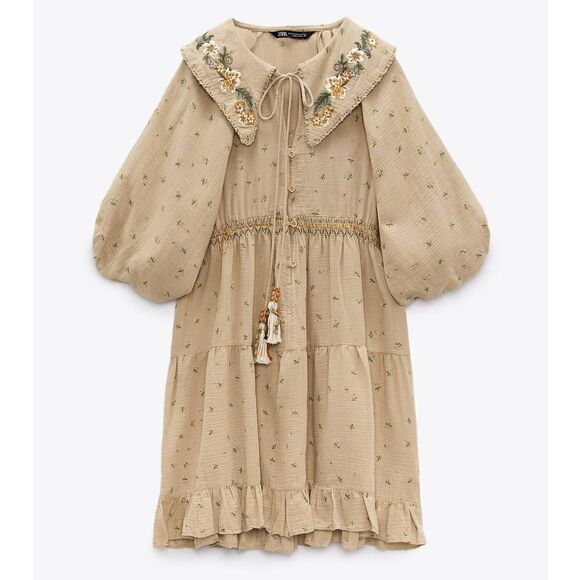 ZARA EMBROIDERED PETER PAN COLLAR MINI DRESS - Picture 1 of 5